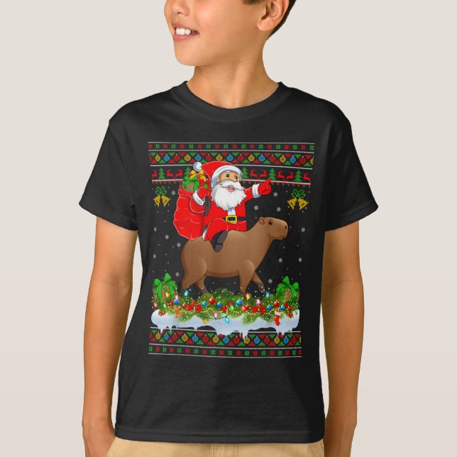 Camiseta Capybara Xmas Pajamas Ugly Santa Riding Capybara C (Anverso)
