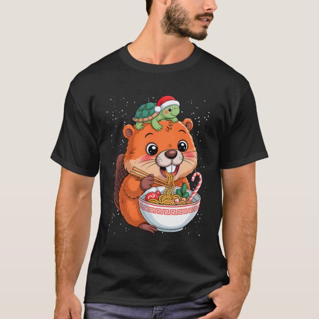 Camiseta Capyra Y Tortuga Ckpack Ramen Kawaii Xmas Capira (Anverso)