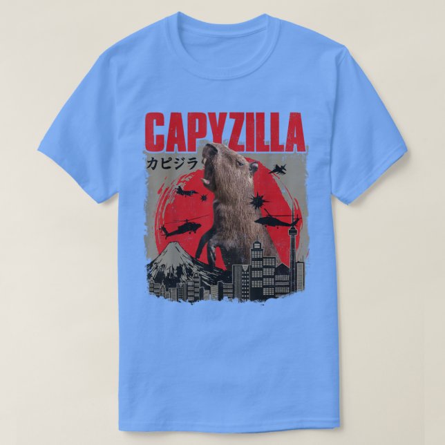 Camiseta Capyzilla Funny Cuidado Capybara Art Sunset japoné (Diseño del anverso)