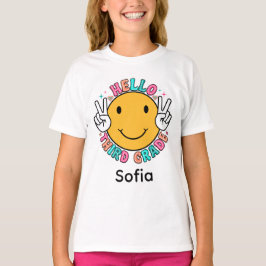 Camiseta Cara Alegre Groovy Hola Tercer Grado De Regreso A 