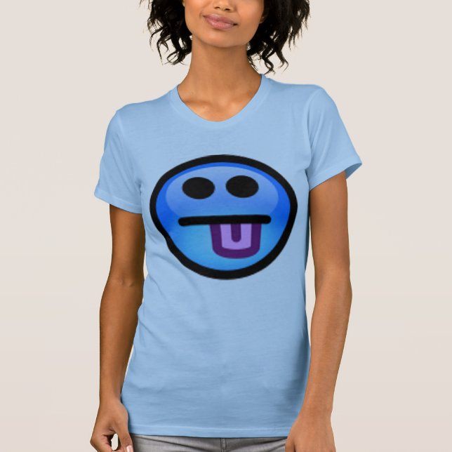 Camiseta Cara azul con la lengua que se pega hacia fuera. (Anverso)