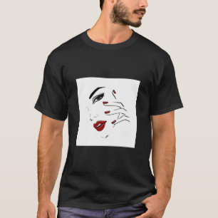 Camiseta Cara con labios rojos y uñas