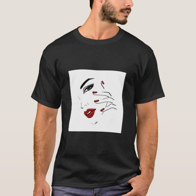 Camiseta Cara con labios rojos y uñas (Anverso)