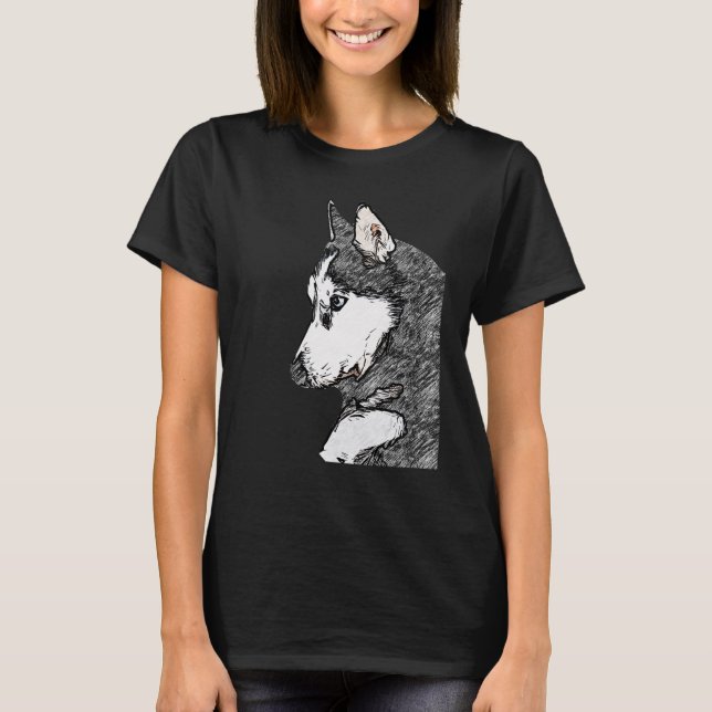 Camiseta Cara de arte de impresión de perro Husky con Husky (Anverso)