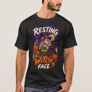 Camiseta Cara de Bruja en Reposo Divertida Bruja de Hallowe
