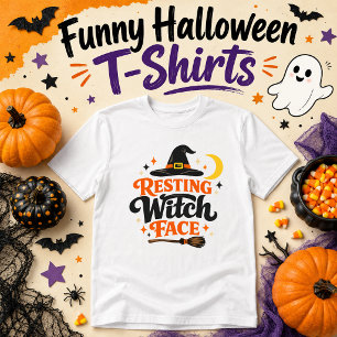 Camiseta Cara de Bruja en Reposo Divertido Halloween