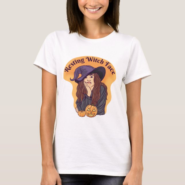 Camiseta Cara de Bruja Relajada - Halloween (Anverso)