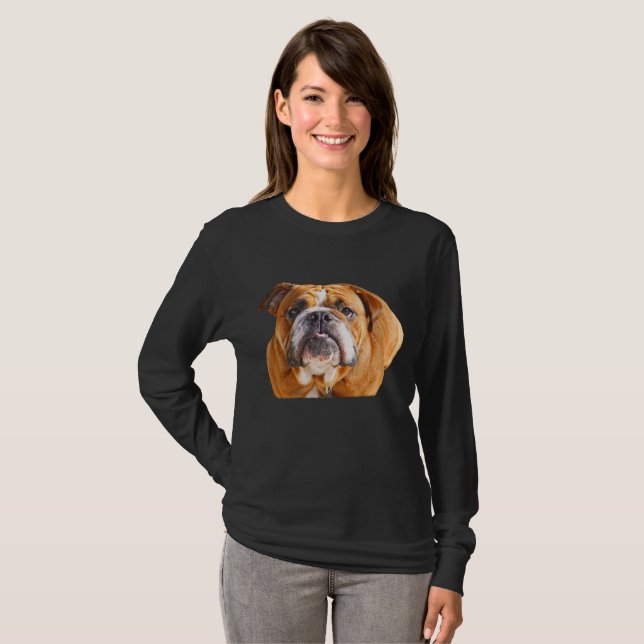 Camiseta Cara de bulldog - Bulldog inglés, marrón (Anverso completo)