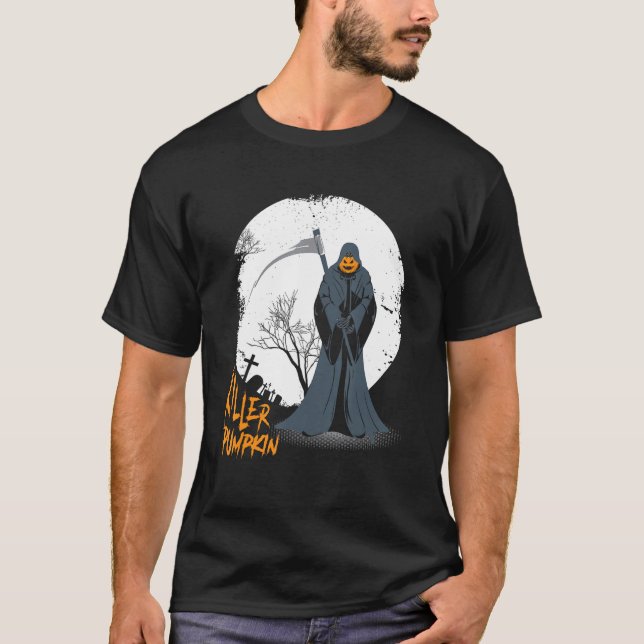 Camiseta Cara de calabaza asustada Jack O' Lantern Grim Rea (Anverso)