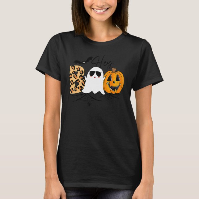 Camiseta Cara de calabaza de Halloween fantasma lindo Hey B (Anverso)