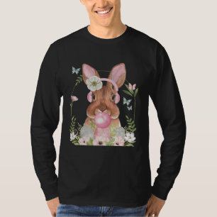Camiseta Cara de conejito lindo con chicle y auriculares Pa