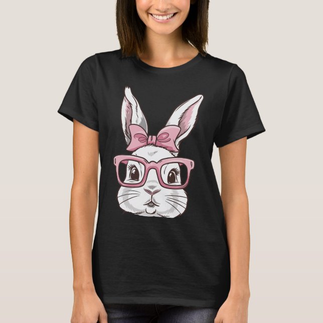 Camiseta Cara De Conejo Con Sungles Rosa Bow Tie Día De Pas (Anverso)