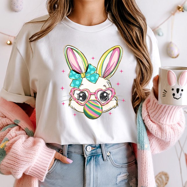 Camiseta Cara de conejo de Pascua con gafas y burbujas (Subido por el creador)