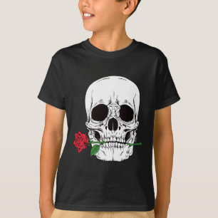 Camiseta Cara de cráneo rosa roja Rock N Roll Cool esquelet