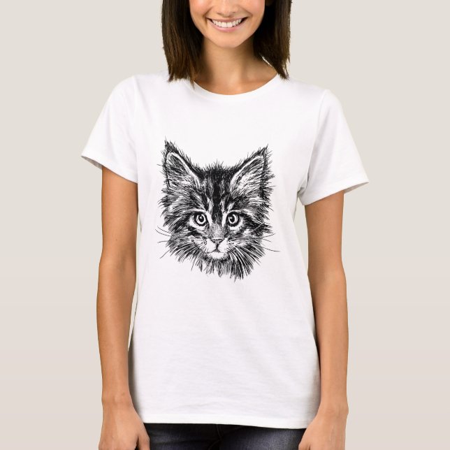 Camiseta Cara de gatito negro y blanco (Anverso)