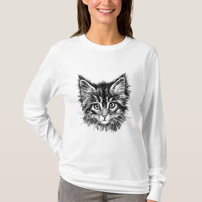 Camiseta Cara de gatito negro y blanco (Anverso)