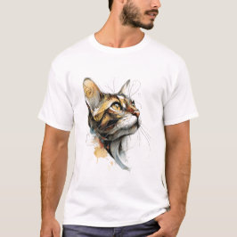 Camiseta Cara de gato abstracta en acuarela ámbar ornamenta