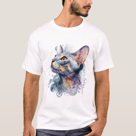 Camiseta Cara de Gato Acuarela de Lavanda Suave Arte Soñado