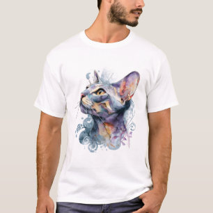 Camiseta Cara de Gato Acuarela de Lavanda Suave Arte Soñado