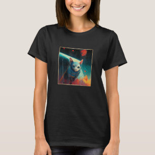 Camiseta Cara De Gato Astronauta En El Espacio Pintando Con