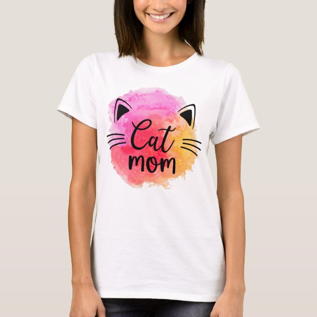 Camiseta Cara de gato colorida de mamá del gato (Anverso)