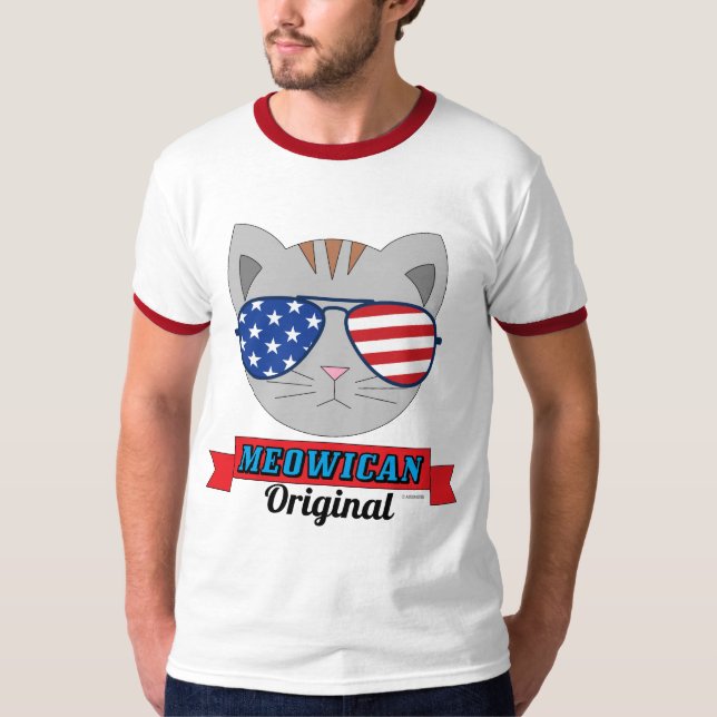 Camiseta Cara de gato con bandera estadounidense gafas de s (Anverso)