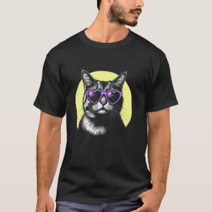Camiseta Cara de gato con gafas de sol de corazón, divertid