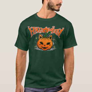 Camiseta Cara de gato de calabaza asustado Halloween