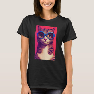 Camiseta Cara de gato divertida con gafas funky Retro nerd 