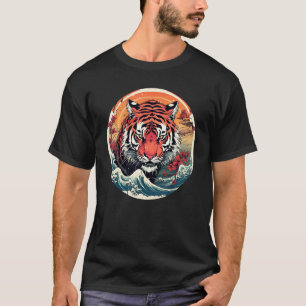 Camiseta Cara de Gato Genial con Olas y Flores para Tigre d