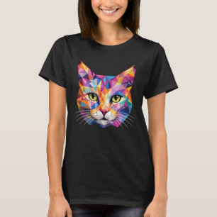 Camiseta Cara de gato geométrica colorida de triángulos baj
