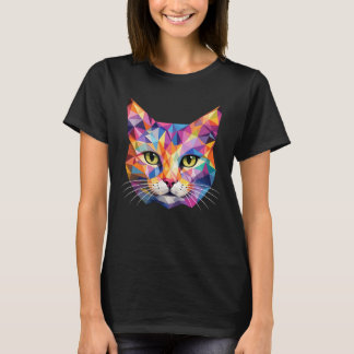 Camiseta Cara de gato geométrica colorida de triángulos baj