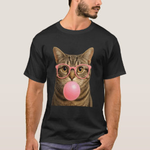 Camiseta Cara de gato lindo comiendo chicle y hace una pomp