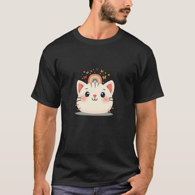 Camiseta Cara de gato lindo magia arcoíris (Anverso)