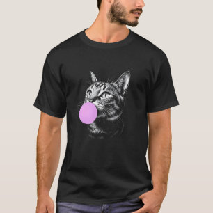 Camiseta Cara de gato mascando chicle, divertido lindo negr