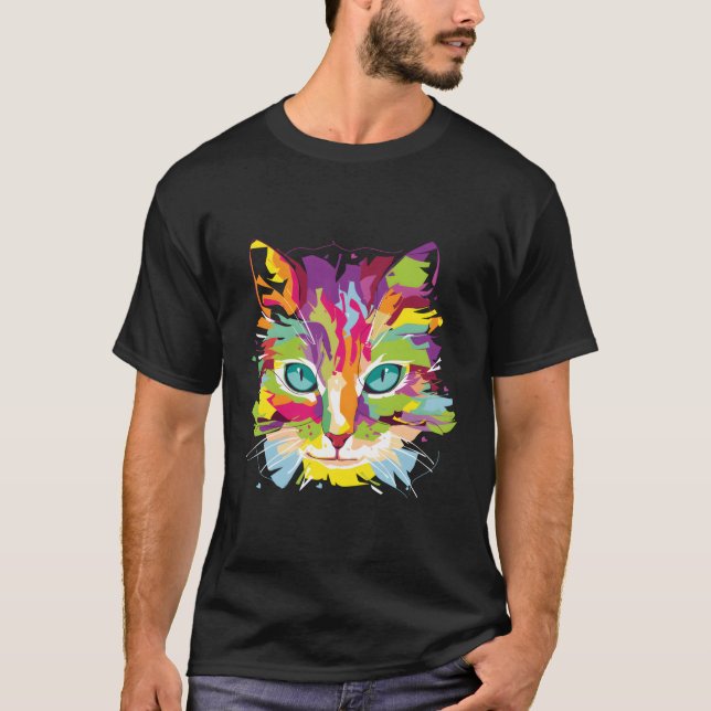 Camiseta Cara de gato multicolor (Anverso)