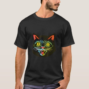 Camiseta Cara de Gato Negro Espeluznante Gráfico Gato Hallo