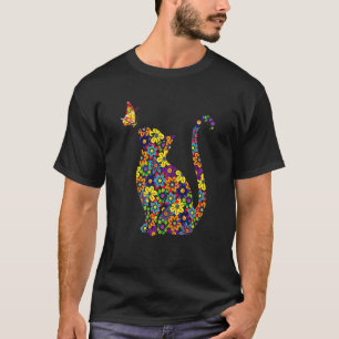 Camiseta Cara de Gato Negro Observando Mariposa Linda Gato