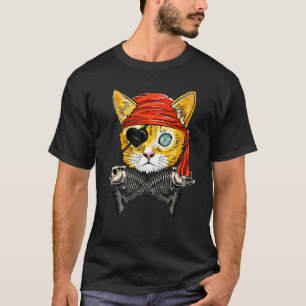 Camiseta Cara de Gato Pirata Lindo Bandera Jolly Roger Hall