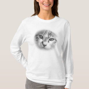 Camiseta Cara de gato tabby negro y blanco