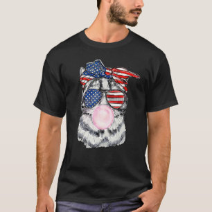 Camiseta Cara de gato Usa Gafas de sol Bubblegum 4 de julio