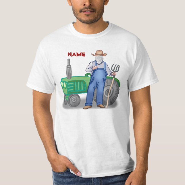 Camiseta cara de granjero con tractor (Anverso)