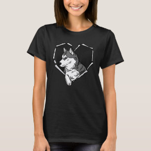 Camiseta Cara de Husky Siberiano con Ropa Rota y Corazón co