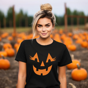 Camiseta Cara de Jack O Lantern Femenina para Halloween de 