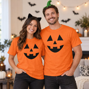 Camiseta Cara de Jack O Lantern Naranja Parejas Halloween