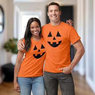 Camiseta Cara de Jack O Lantern Naranja Parejas Halloween