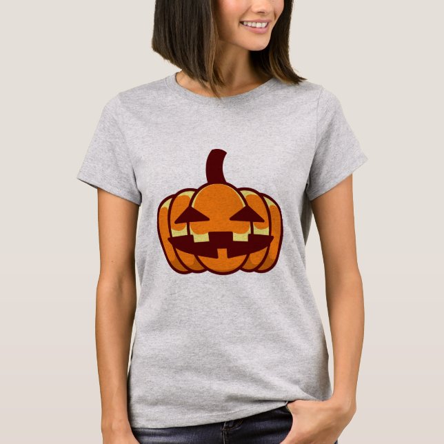 Camiseta Cara de Jack-O'-Lantern Simple Naranja Sonriente (Anverso)