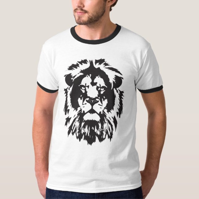 Camiseta Cara de león, león pintado, tatuaje del esténcil d (Anverso)