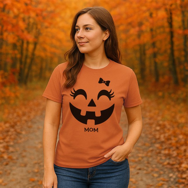 Camiseta Cara de linterna personalizada de Jack O' para las (Women's Jack O' Lantern Halloween Basic Dark T-Shirt)