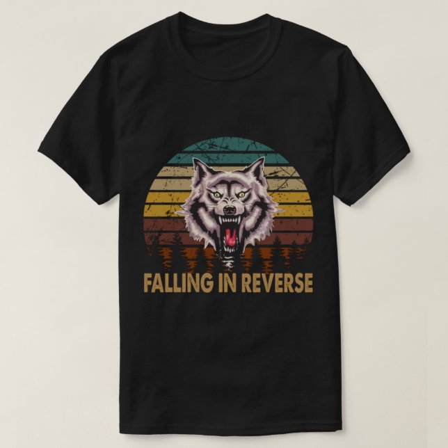 Camiseta cara de lobo cayendo en el tour inverso texto blan (Diseño del anverso)